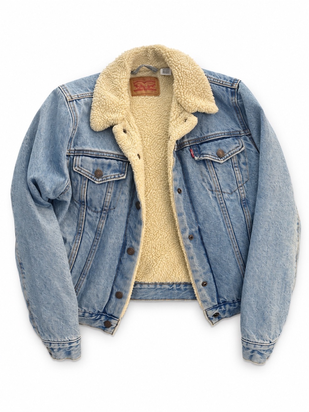 Levi's Light Blue Denim Sherpa-Lined Trucker Jacket with Cream Lining
